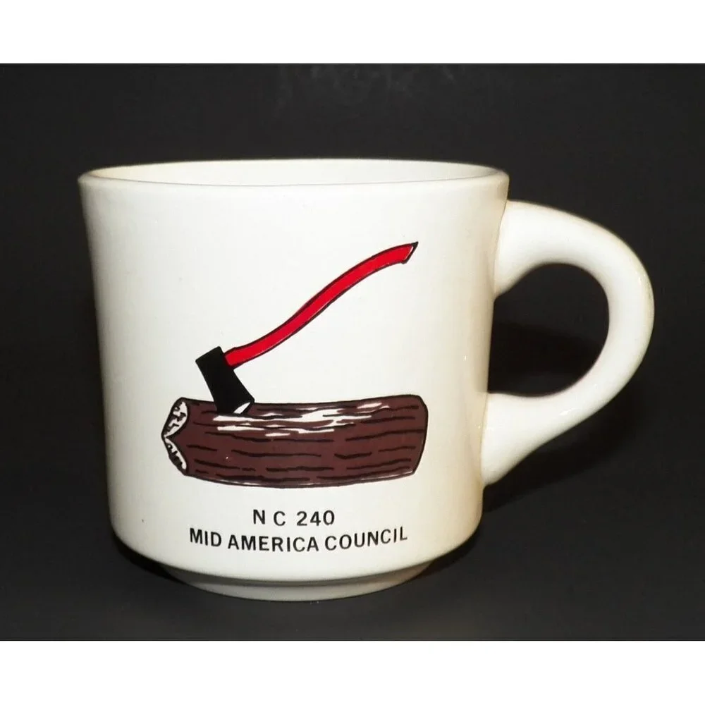 BSA Boy Scout Ax in Log Mug Coffee Cup Glass Souvenir NC 240 Mid America Council